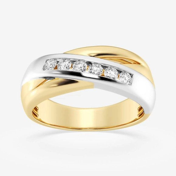 2/5 ctw Round Lab Grown Diamond Men's Crossover Channel Set Wedding Band - Picture 3 of 6